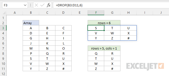 Функция DROP в Excel