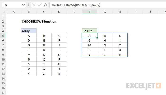 Функция CHOOSEROWS в Excel