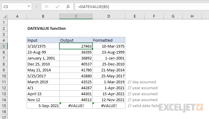 Функция DATEVALUE в Excel