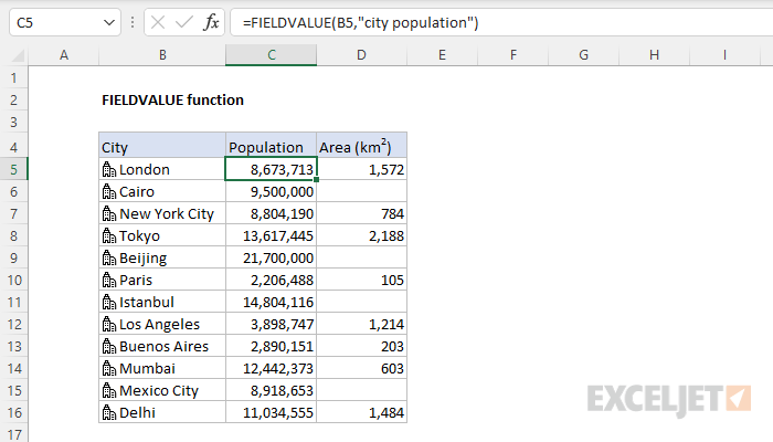 Функция FIELDVALUE в Excel