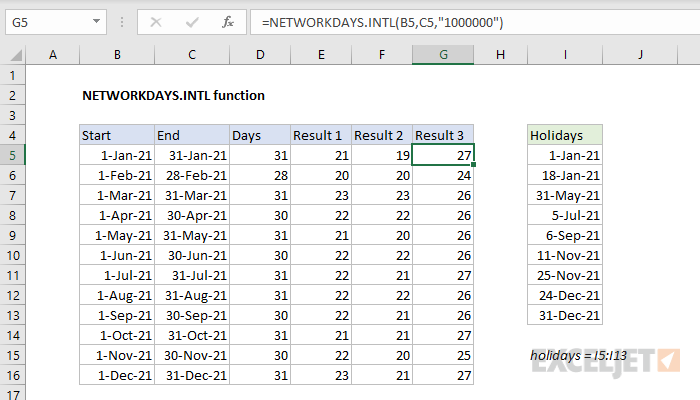 Функция NETWORKDAYS.INTL в Excel