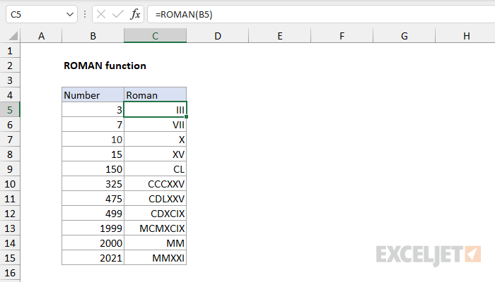 ROMAN (РИМСКОЕ) в Excel